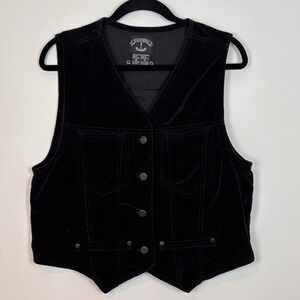VTG 90s Solutions Black Velvet Vest Women's Med Goth Grunge Indie Festival Retro